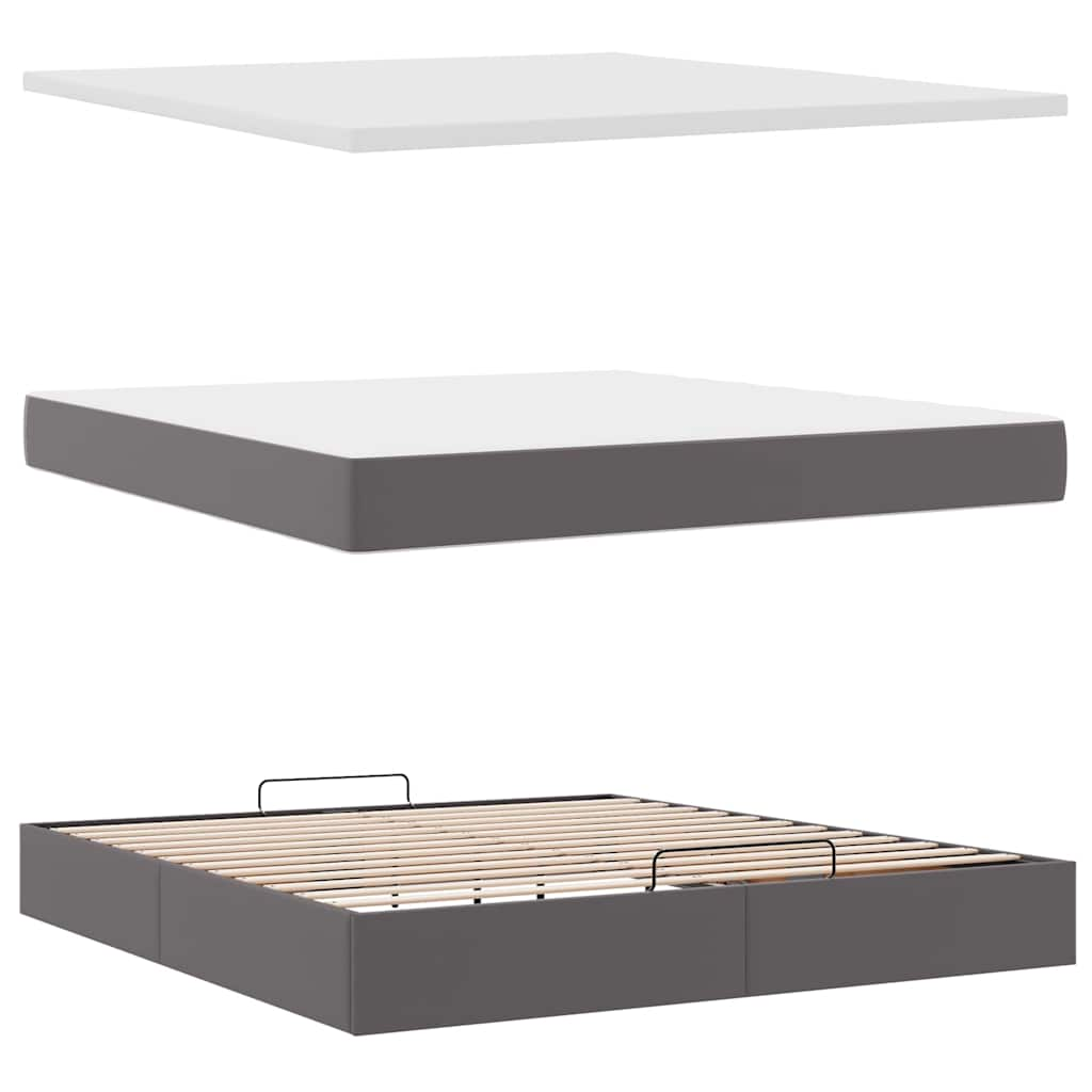 vidaXL Estructura cama otomana colchón cuero sintético gris 160x200cm