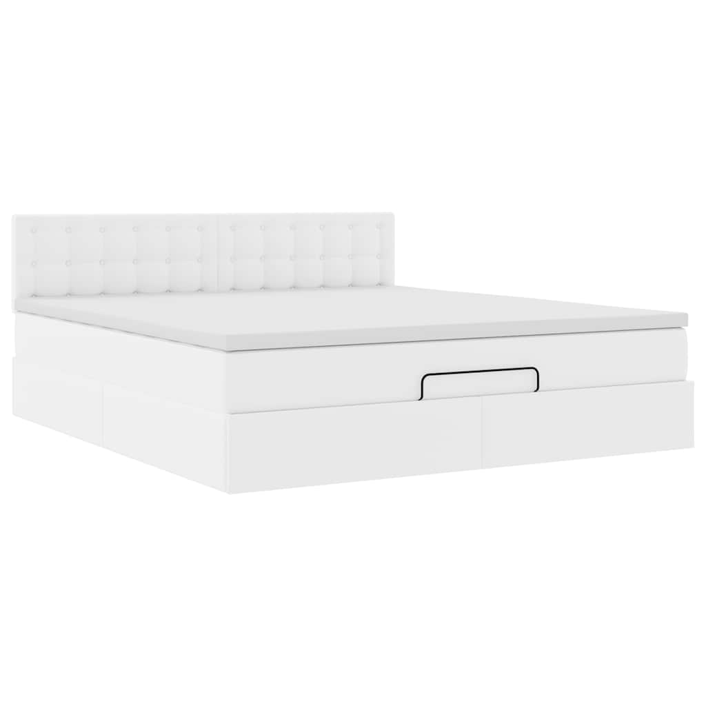 vidaXL Estructura cama otomana colchón cuero sintético blanco