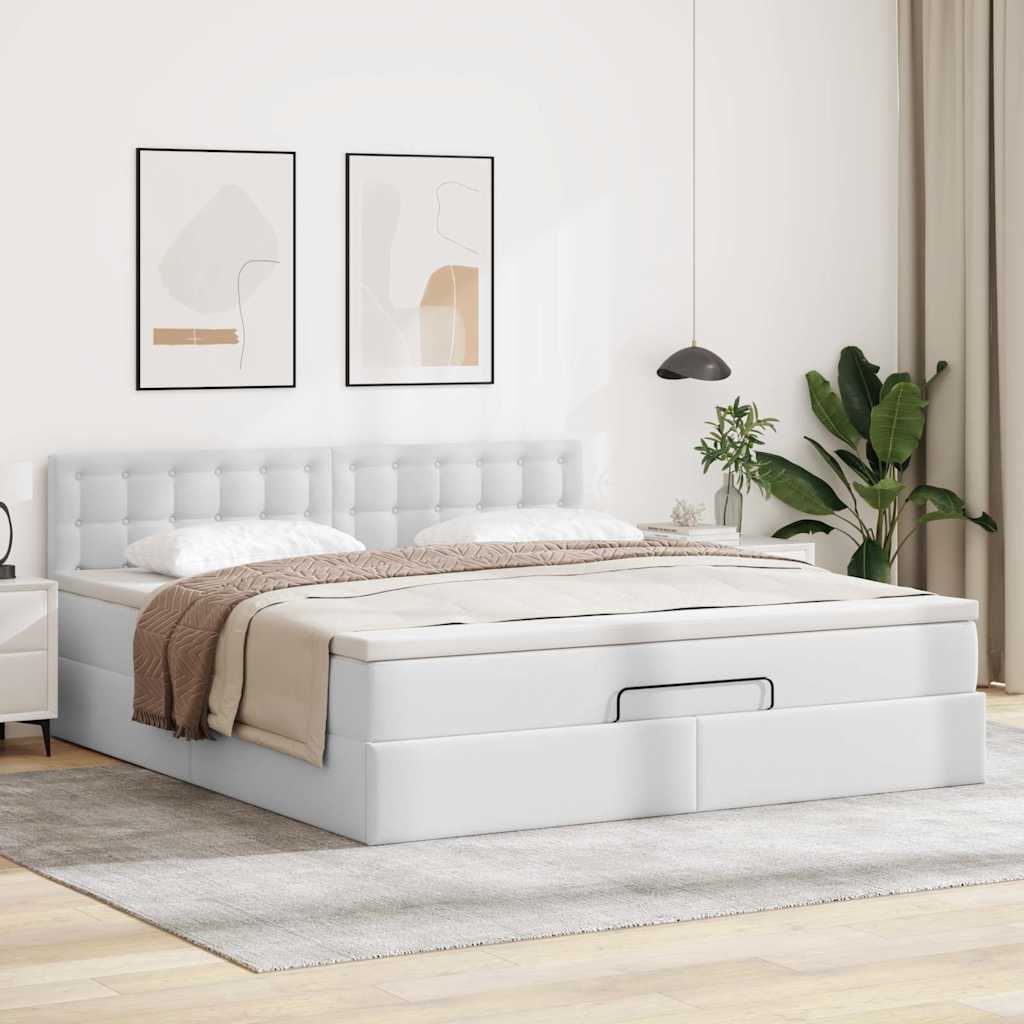 vidaXL Estructura cama otomana colchón cuero sintético blanco