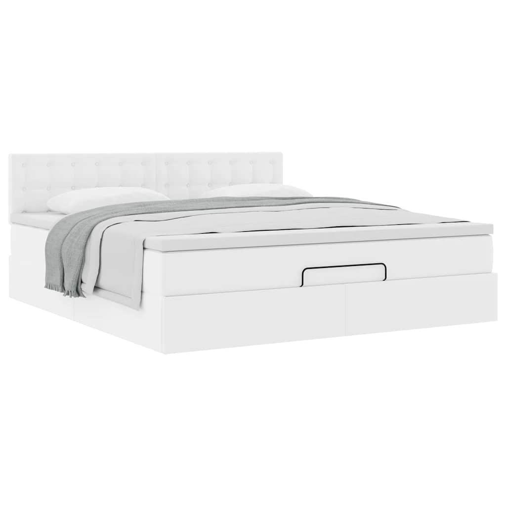 vidaXL Estructura cama otomana colchón cuero sintético blanco