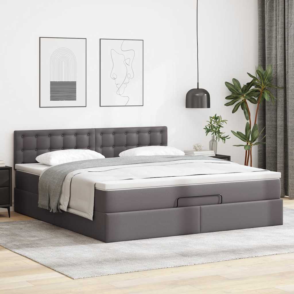 vidaXL Estructura cama otomana colchón cuero sintético gris 180x200cm