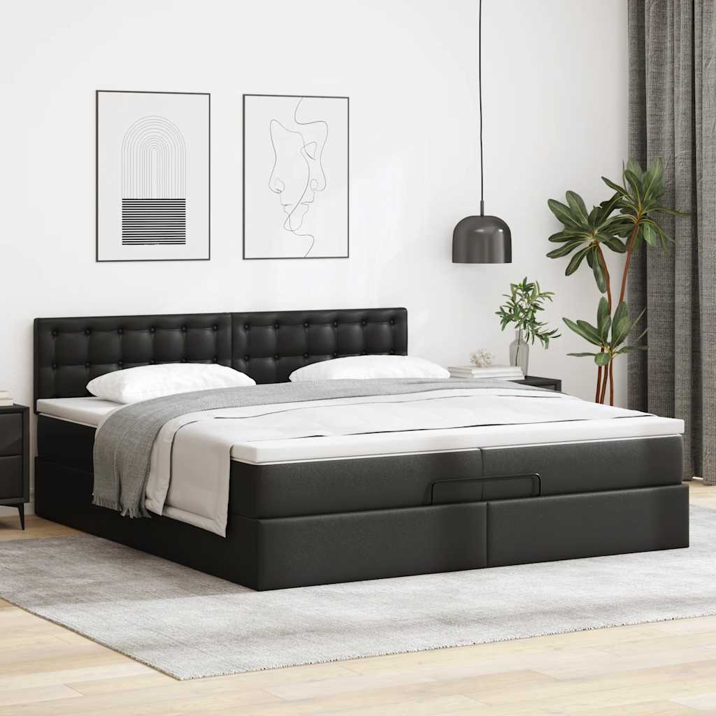 vidaXL Estructura de cama otomana con colchones cuero sintético negro