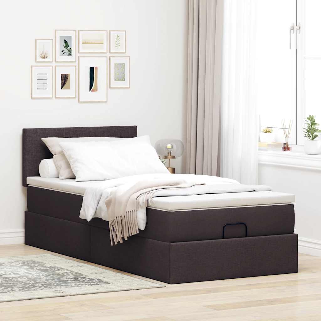 vidaXL Estructura cama otomana colchón tela marrón oscuro 80x200cm