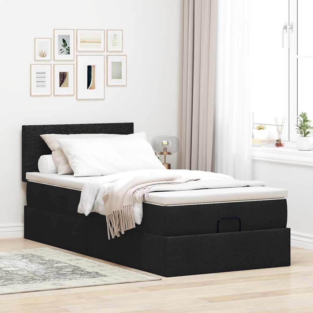 vidaXL Estructura cama otomana colchón tela negra 90x190 cm