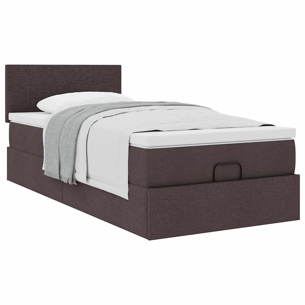 vidaXL Estructura cama otomana colchón tela marrón oscuro 90x190 cm