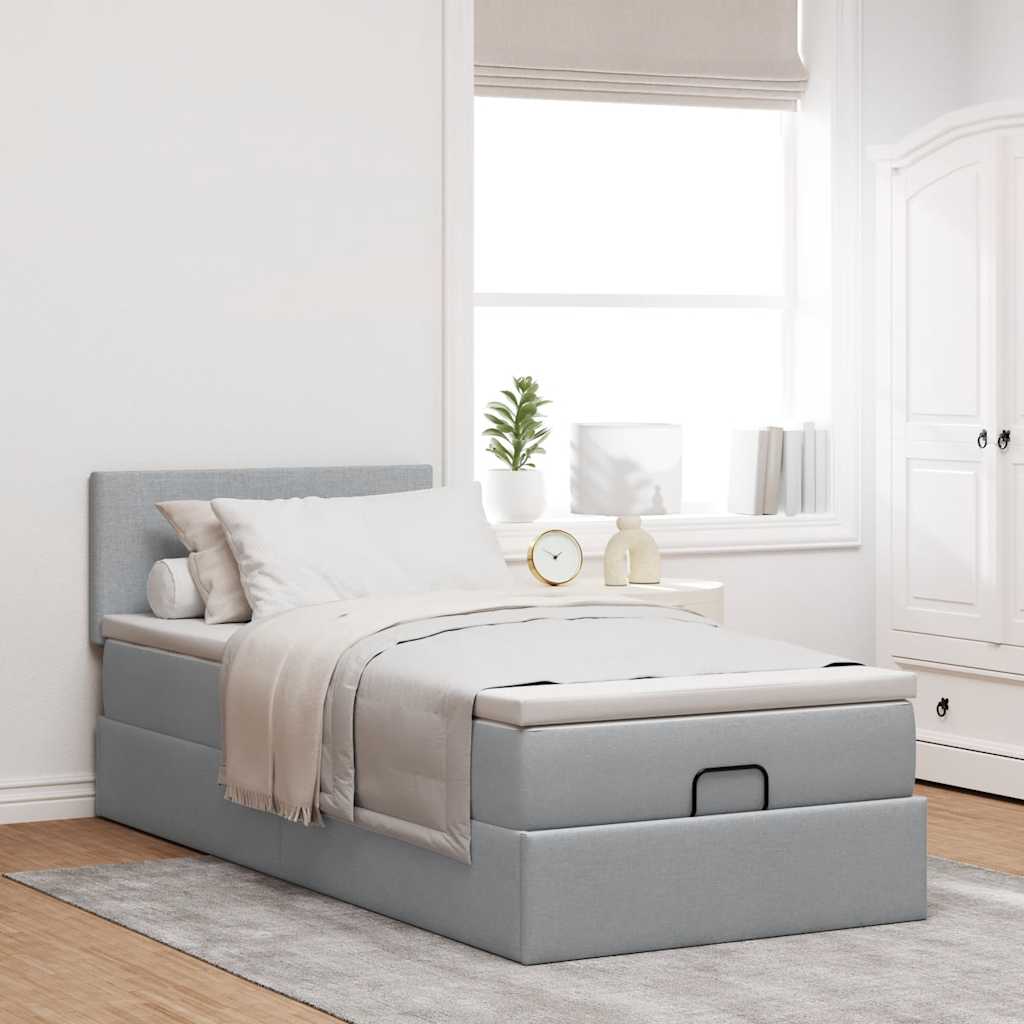 vidaXL Estructura de cama otomana con colchón tela gris claro 90x200cm