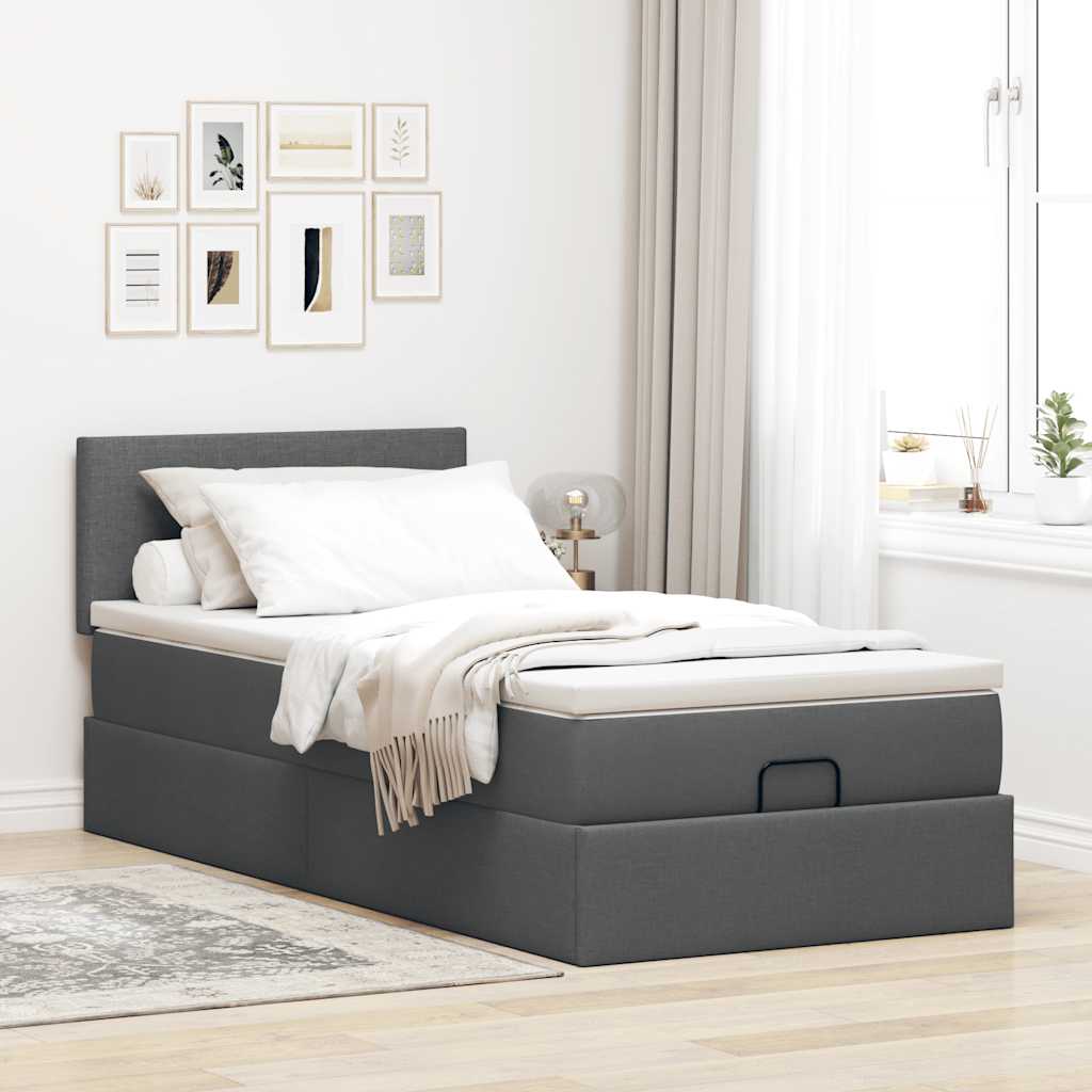 vidaXL Estructura cama otomana colchón tela gris oscuro 90x200cm