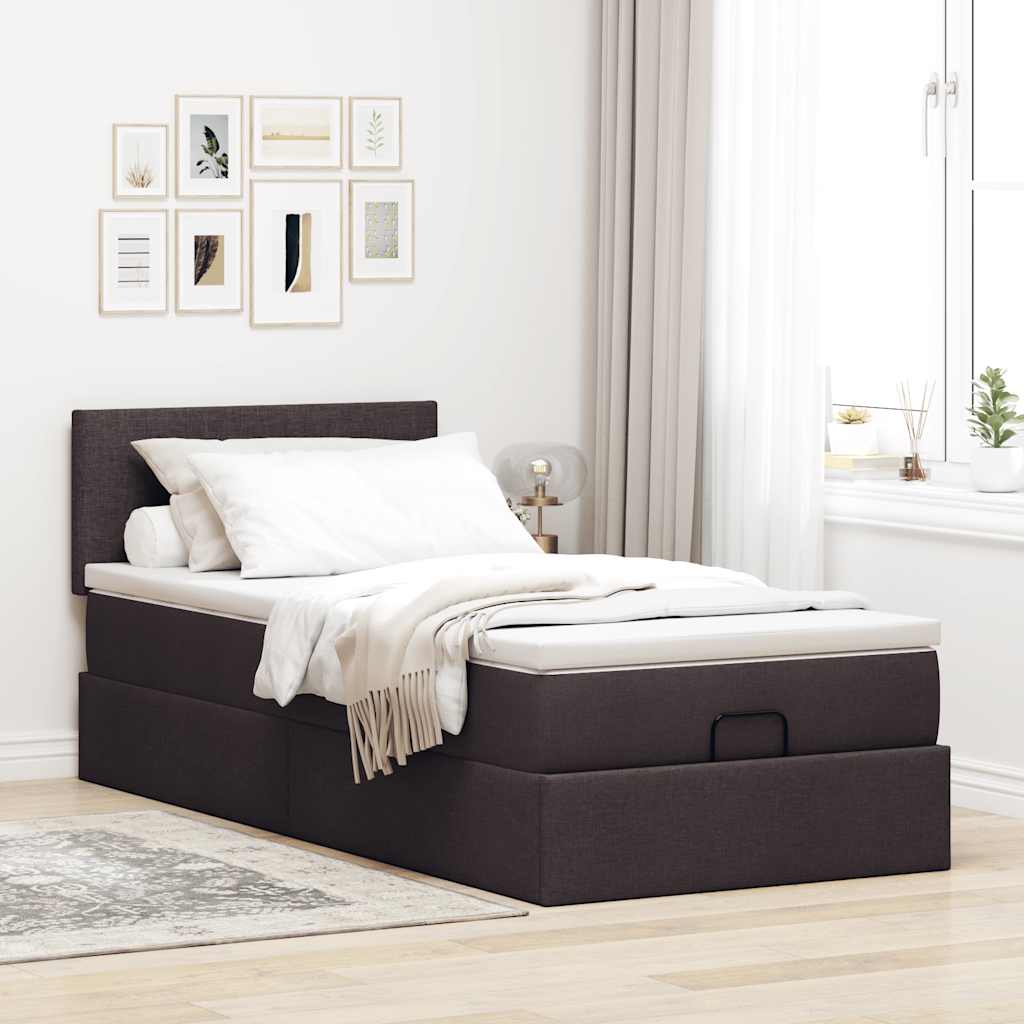 vidaXL Estructura cama otomana colchón tela marrón oscuro 90x200cm