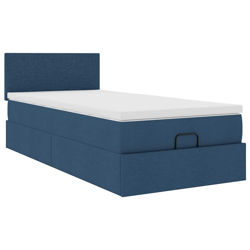 vidaXL Estructura de cama otomana con colchón tela azul 90x200 cm