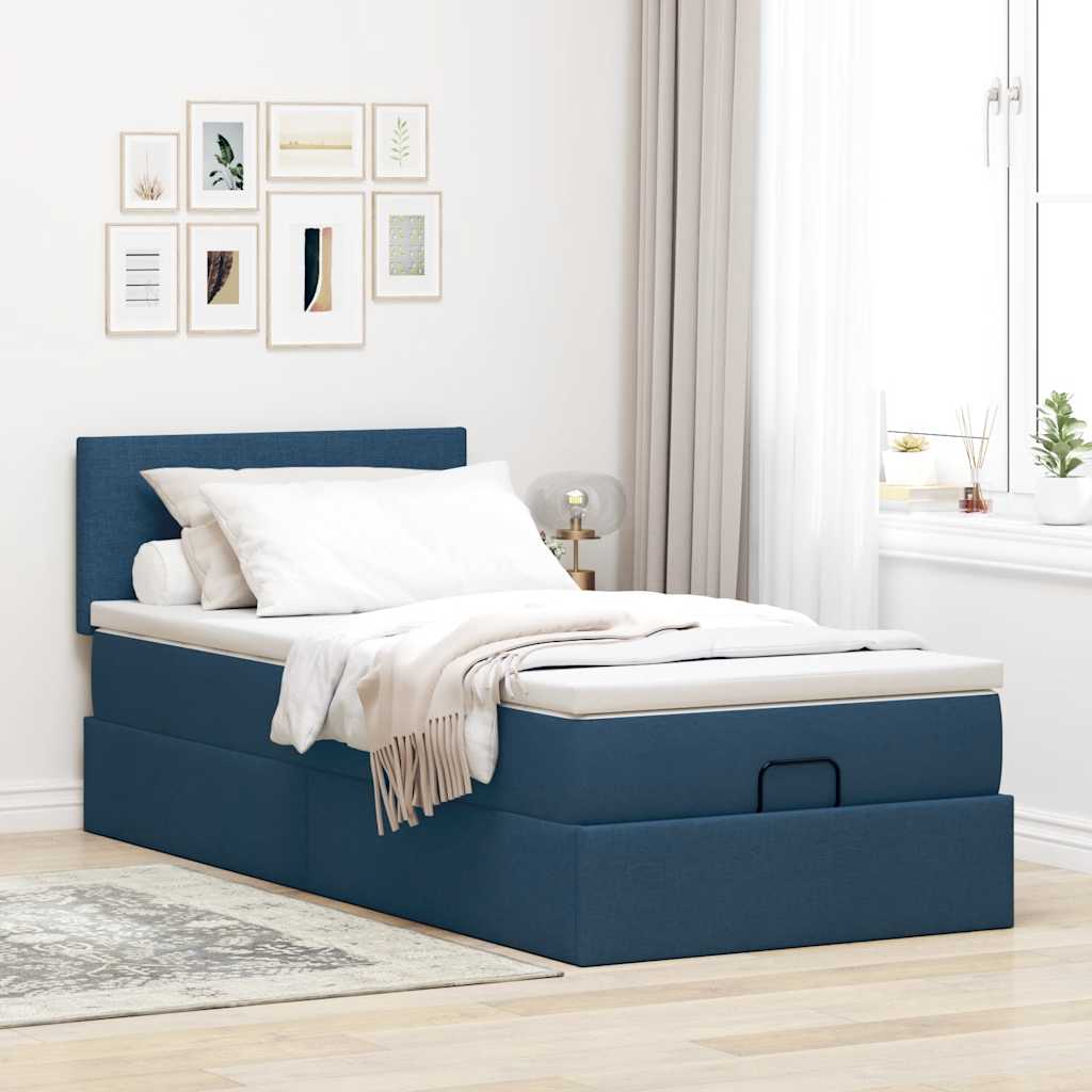 vidaXL Estructura de cama otomana con colchón tela azul 90x200 cm