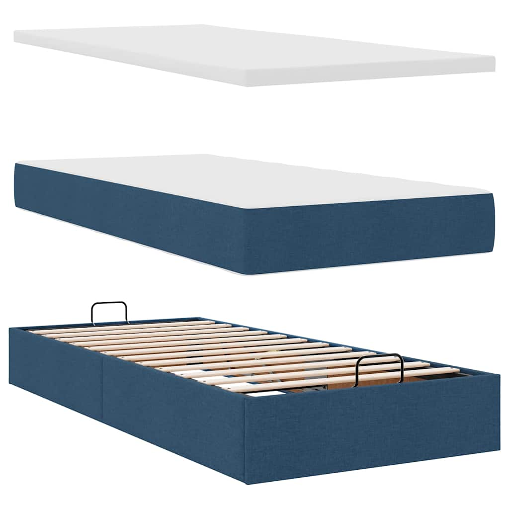 vidaXL Estructura de cama otomana con colchón tela azul 90x200 cm