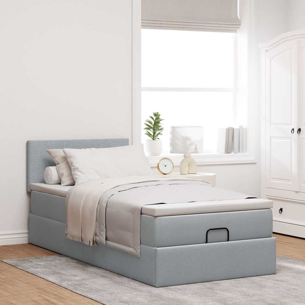 vidaXL Estructura cama otomana con colchón tela gris claro 100x200cm