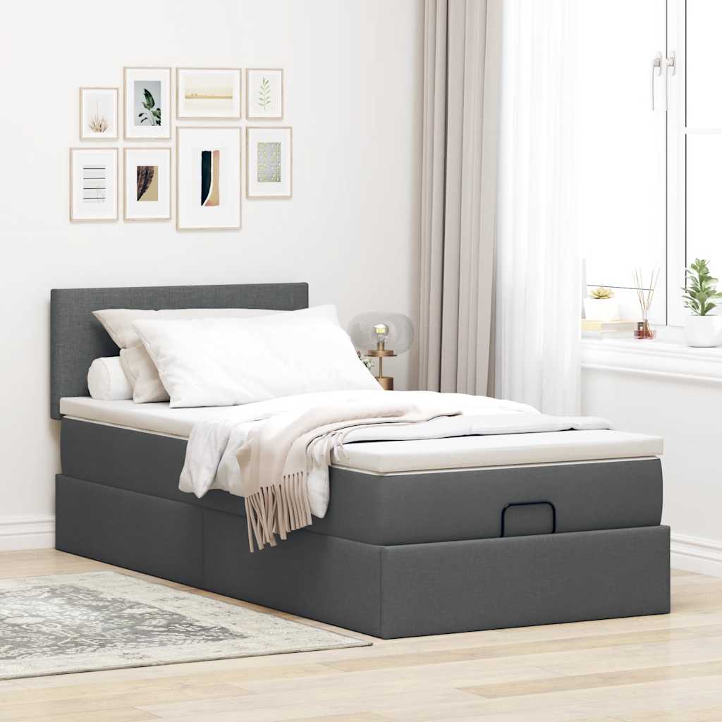 vidaXL Estructura cama otomana colchón tela gris oscuro