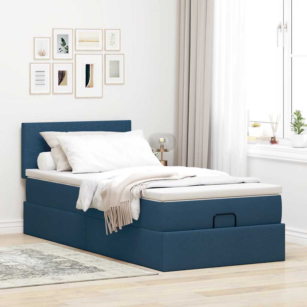 vidaXL Estructura de cama otomana con colchón tela azul 100x200cm