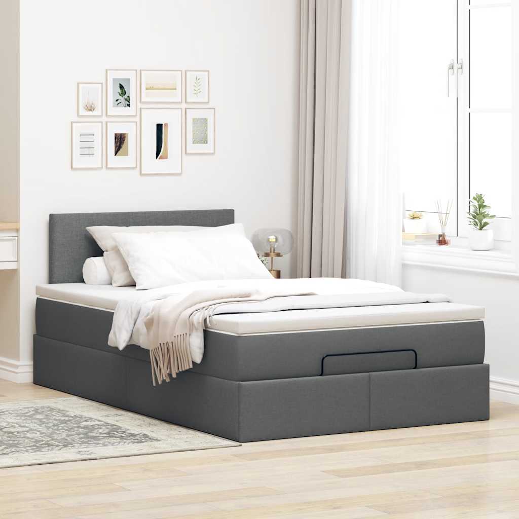 vidaXL Estructura de cama otomana colchón tela gris oscuro