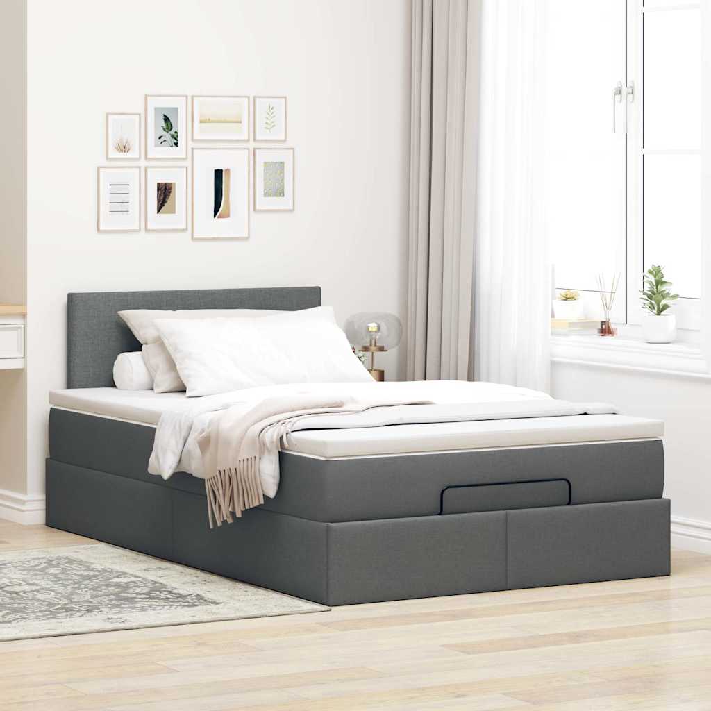 vidaXL Estructura cama otomana colchón tela gris oscuro 120x200cm