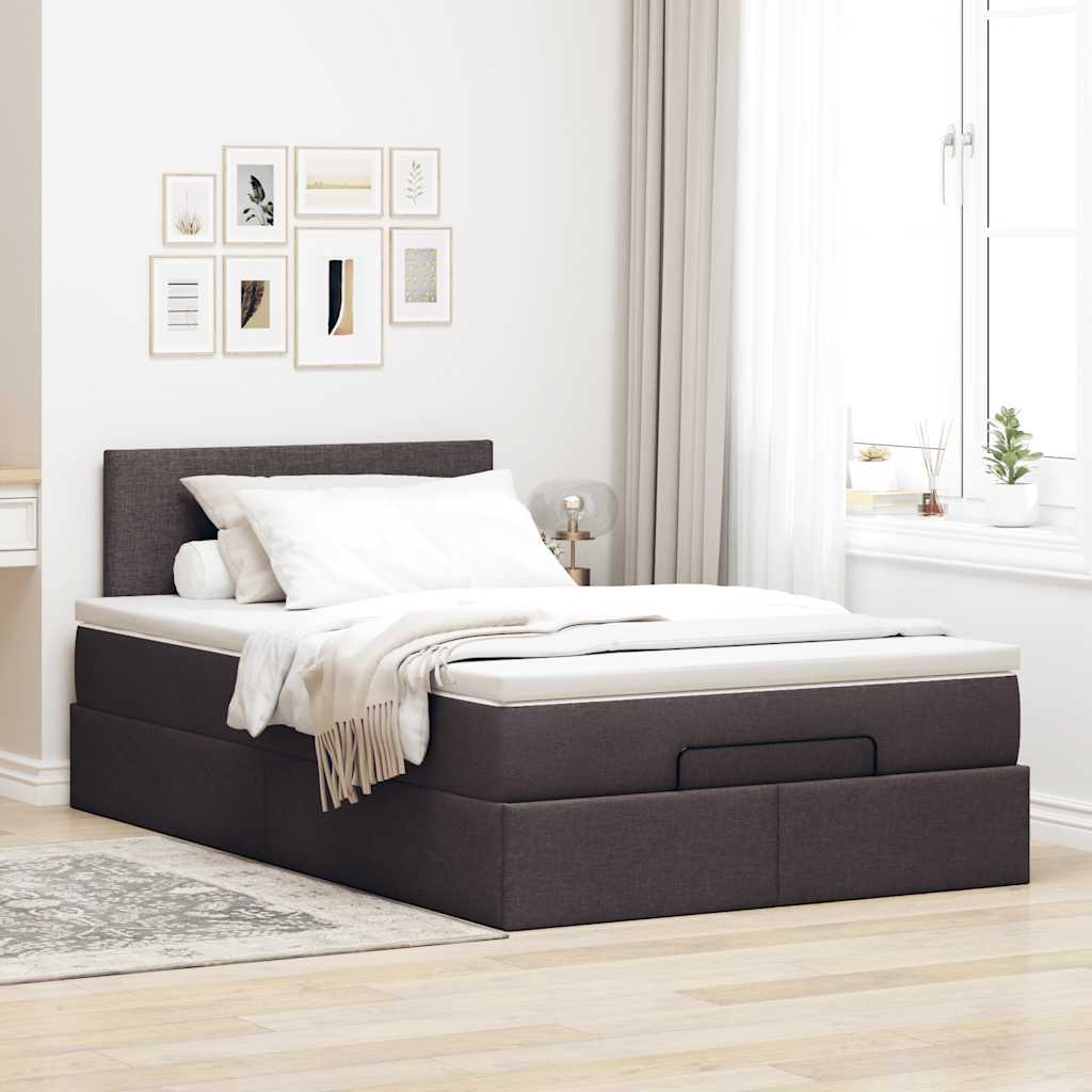 vidaXL Estructura cama otomana colchón tela marrón oscuro 120x200cm