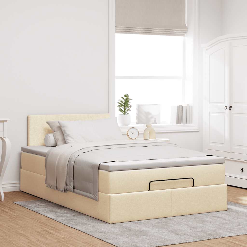 vidaXL Estructura de cama otomana con colchón tela crema 120x200 cm