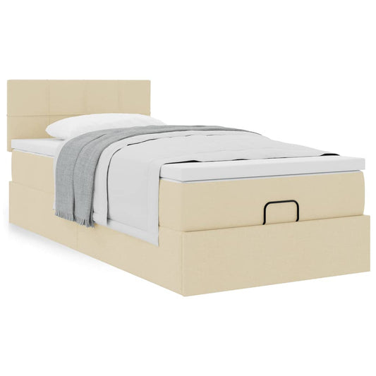 vidaXL Estructura de cama otomana con colchón tela crema 90x200cm