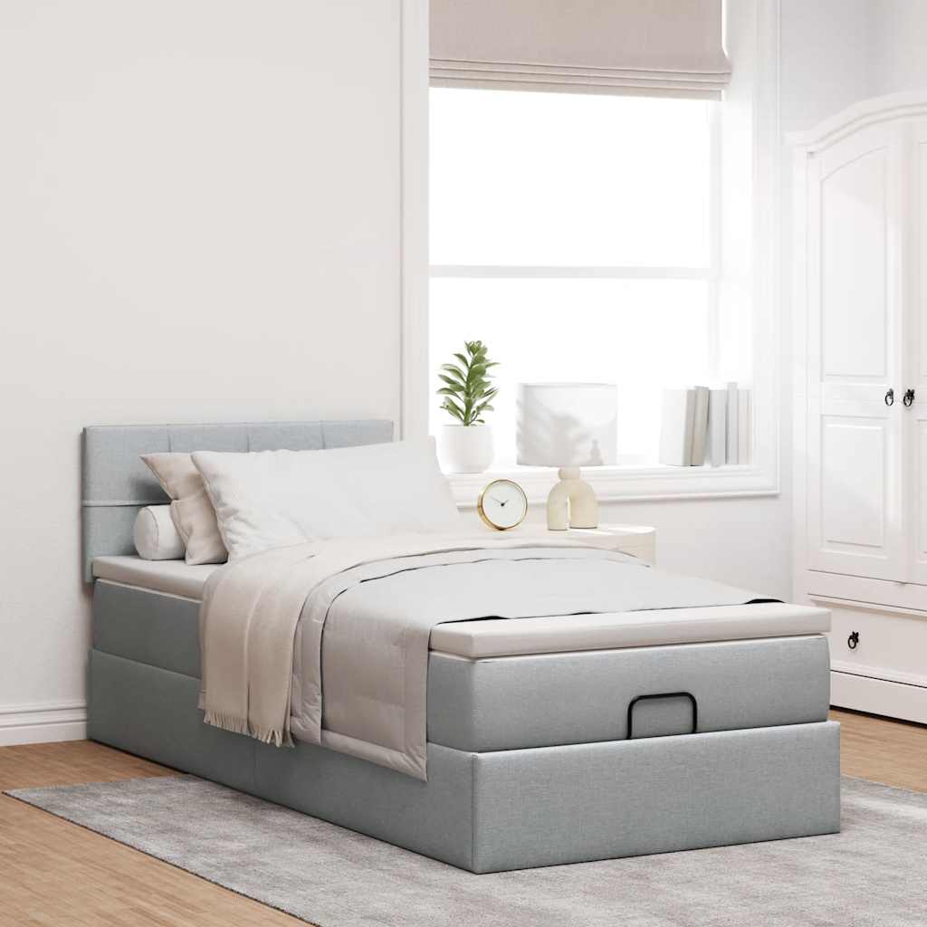 vidaXL Estructura cama otomana con colchón tela gris claro 100x200cm