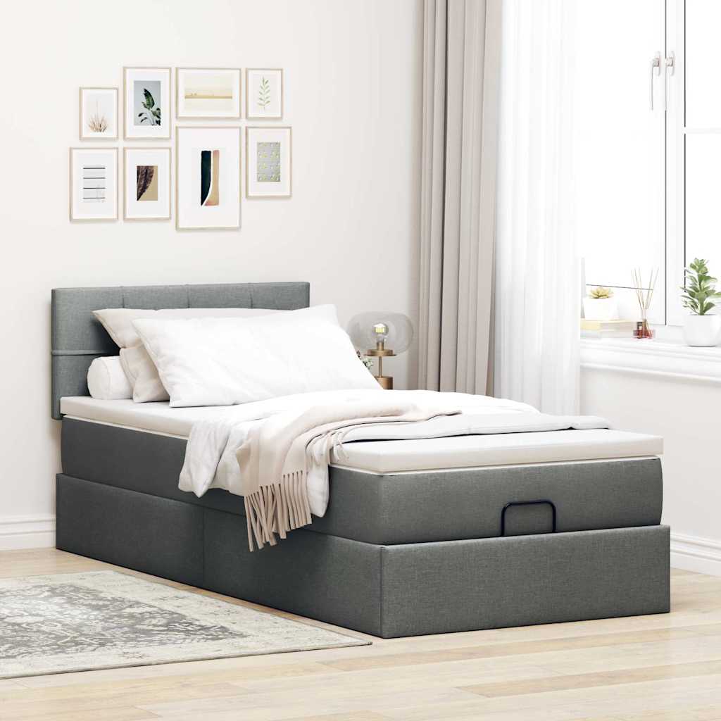 vidaXL Estructura cama otomana colchón tela gris oscuro