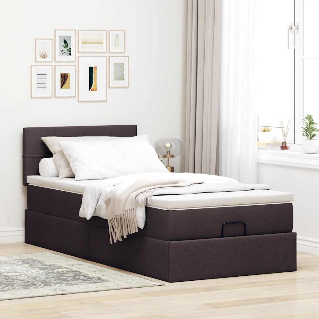 vidaXL Estructura de cama otomana colchón tela marrón oscuro 100x200cm