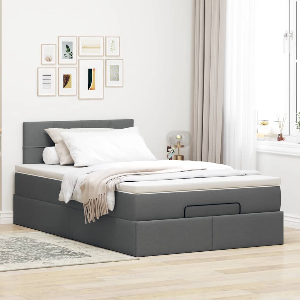 vidaXL Estructura de cama otomana colchón tela gris oscuro