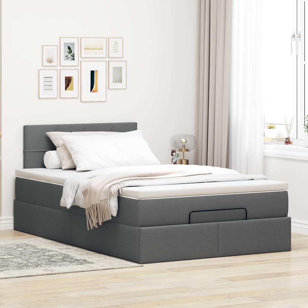 vidaXL Estructura cama otomana colchón tela gris oscuro 120x200cm