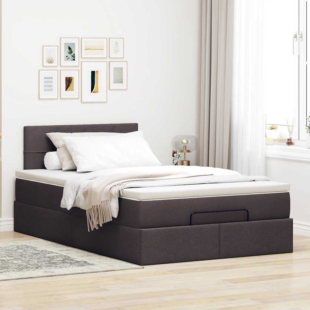 vidaXL Estructura cama otomana colchón tela marrón oscuro 120x200cm