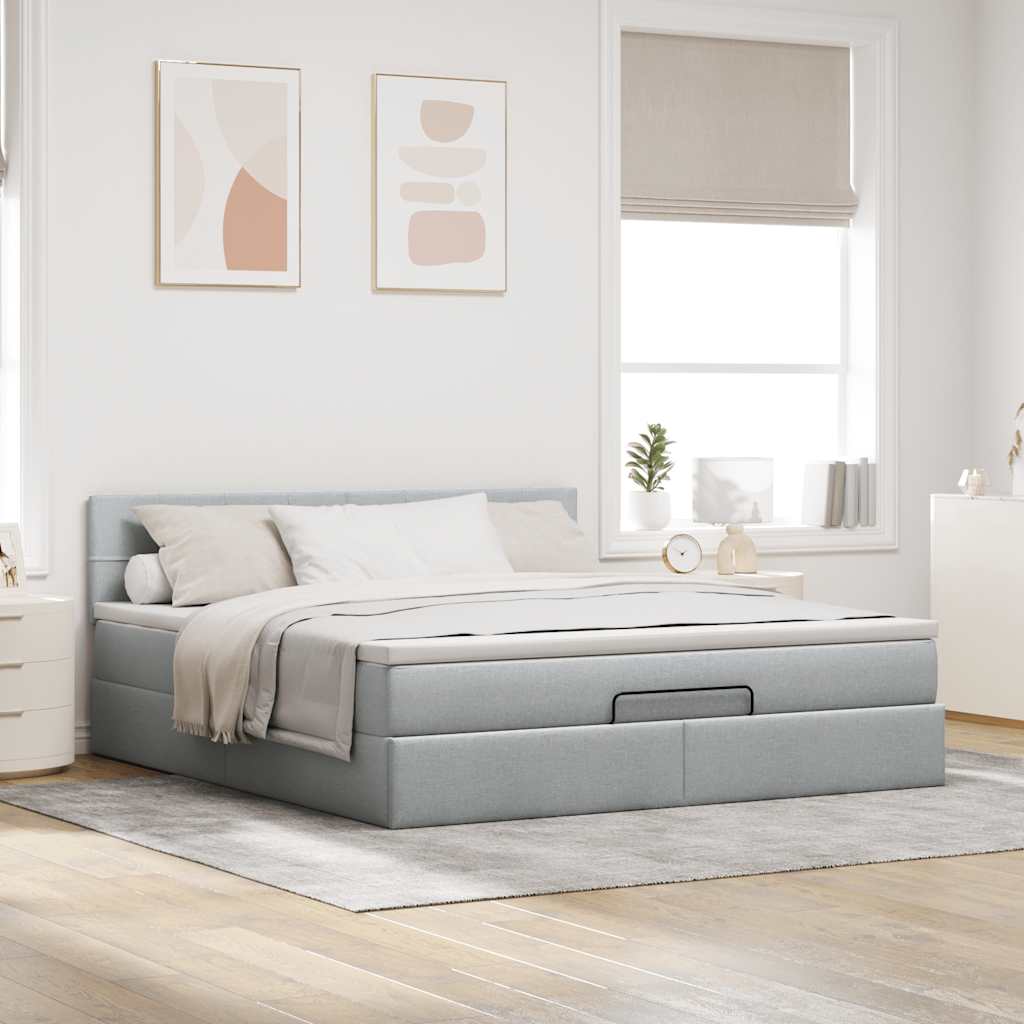 vidaXL Estructura de cama otomana colchón tela gris claro 160x200cm