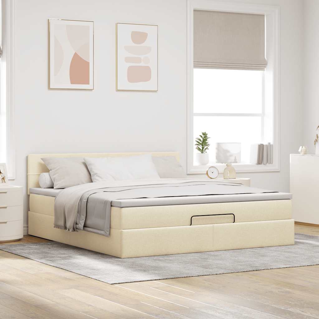 vidaXL Estructura de cama otomana con colchón tela crema 180x200cm