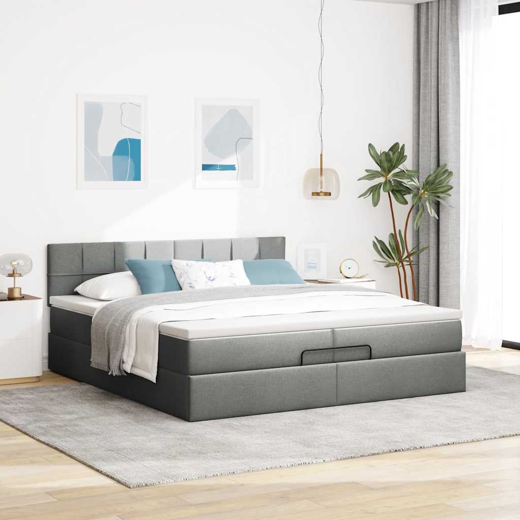 vidaXL Estructura de cama otomana con colchón gris oscuro 200x200 cm