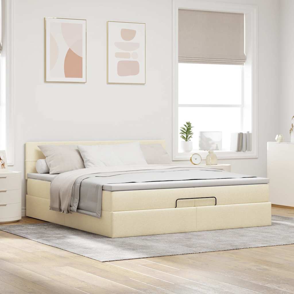 vidaXL Estructura de cama otomana con colchón color crema 200x200 cm