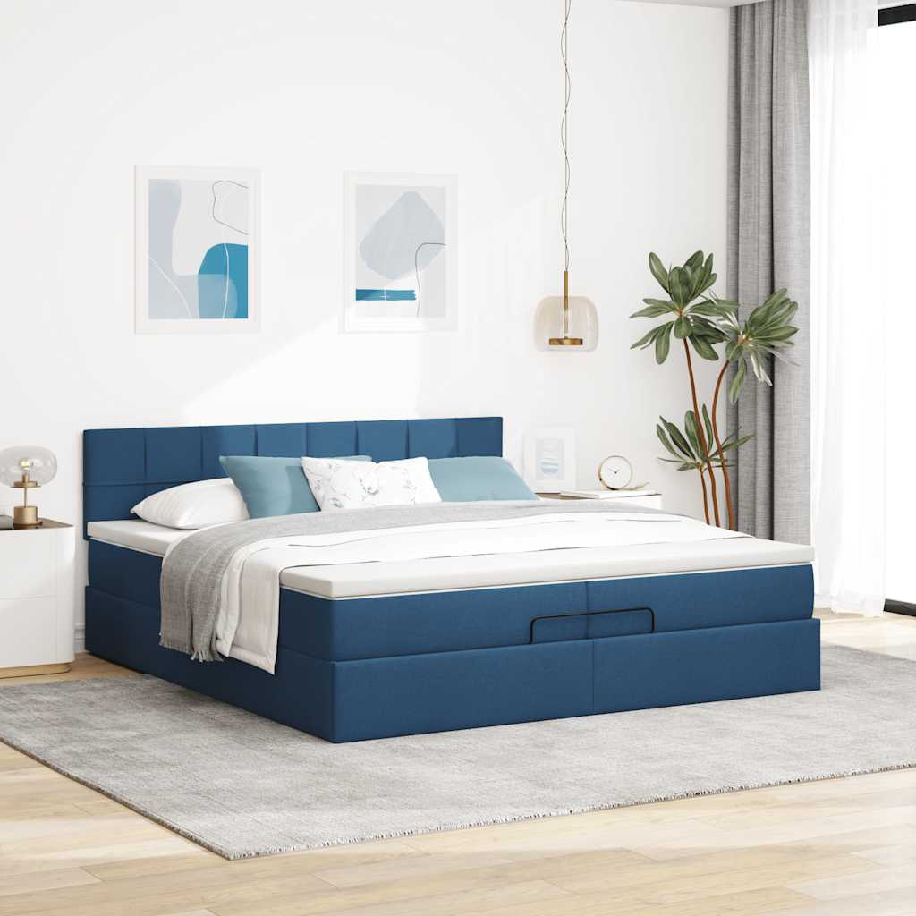 vidaXL Estructura de cama otomana con colchón tela azul 200x200 cm