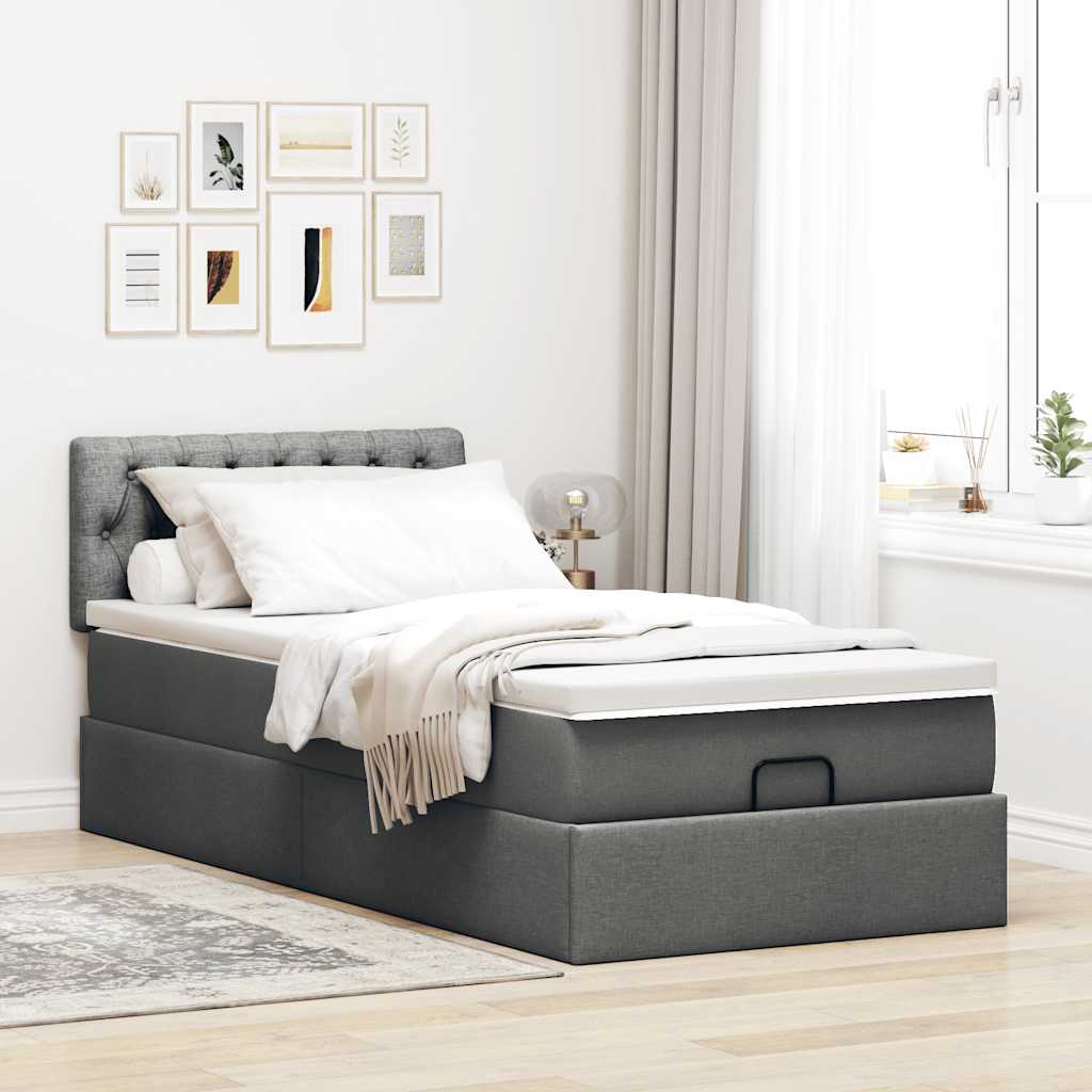 vidaXL Estructura cama otomana colchón tela gris oscuro 80x200cm