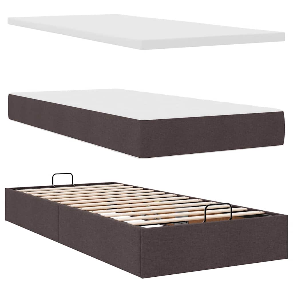 vidaXL Estructura cama otomana colchón tela marrón oscuro 80x200cm