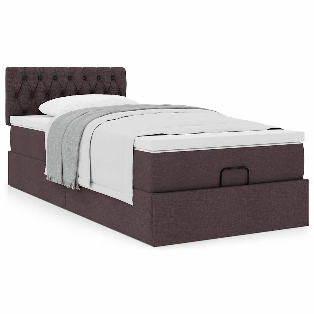 vidaXL Estructura cama otomana colchón tela marrón oscuro 80x200cm