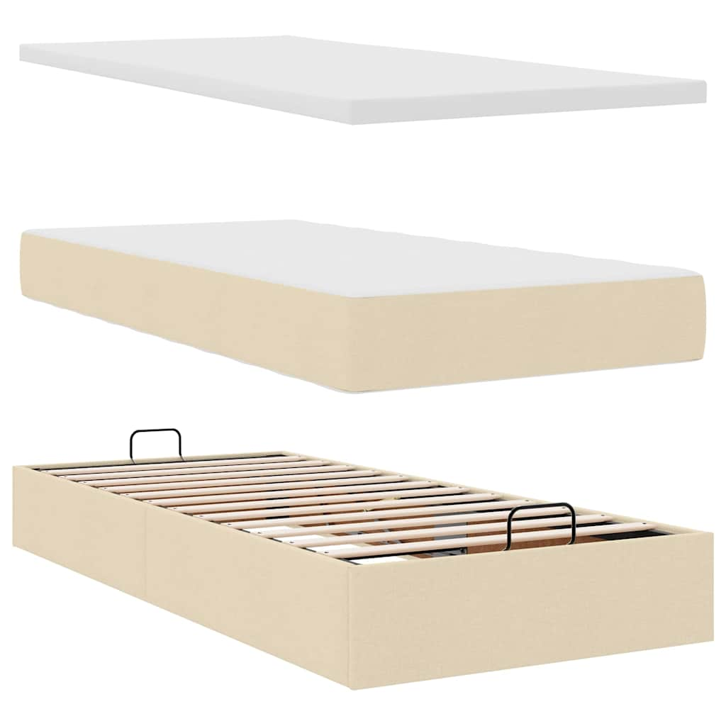 vidaXL Estructura de cama otomana con colchón tela crema 80x200cm