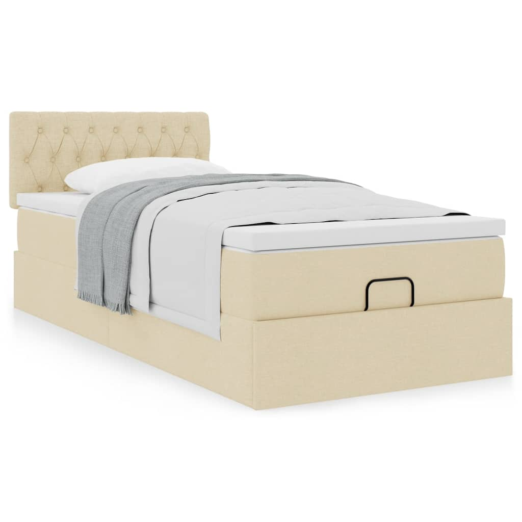 vidaXL Estructura de cama otomana con colchón tela crema 80x200cm