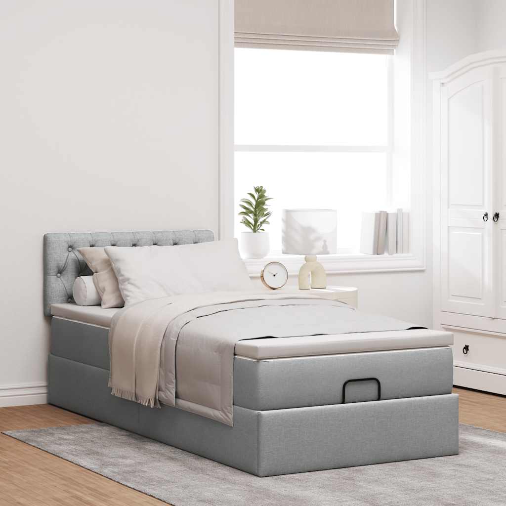 vidaXL Estructura de cama otomana con colchón tela gris claro 90x190cm