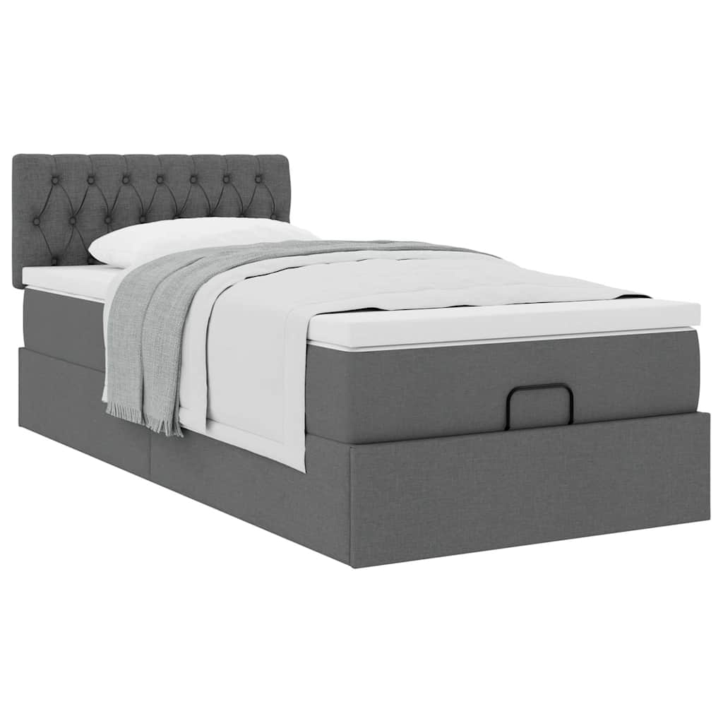 vidaXL Estructura cama otomana colchón tela gris oscuro 90x190cm