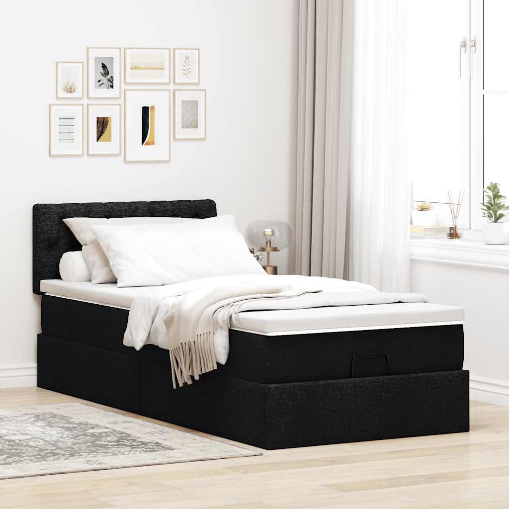 vidaXL Estructura cama otomana colchón tela negra 90x190 cm