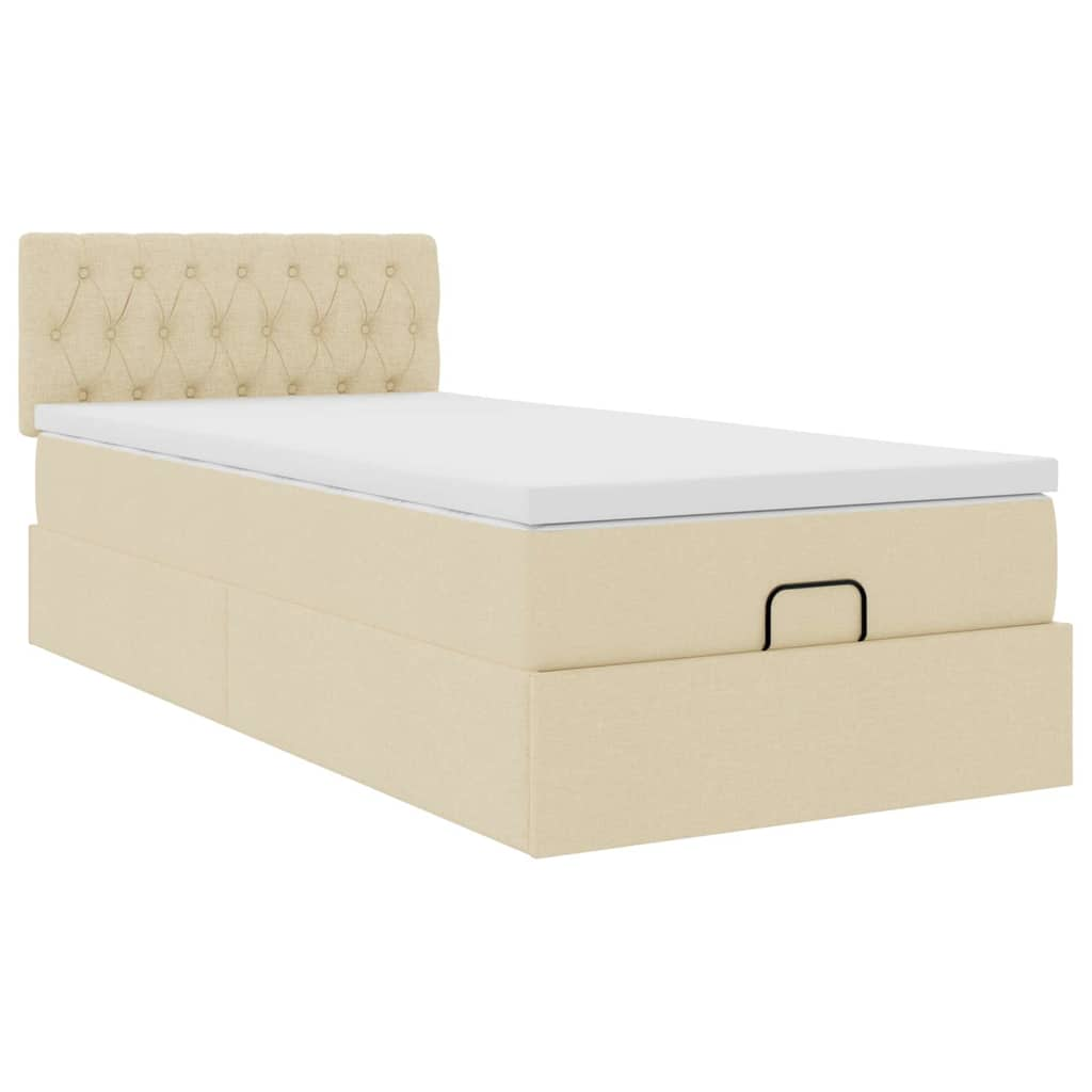 vidaXL Estructura de cama otomana con colchón tela crema 90x190cm