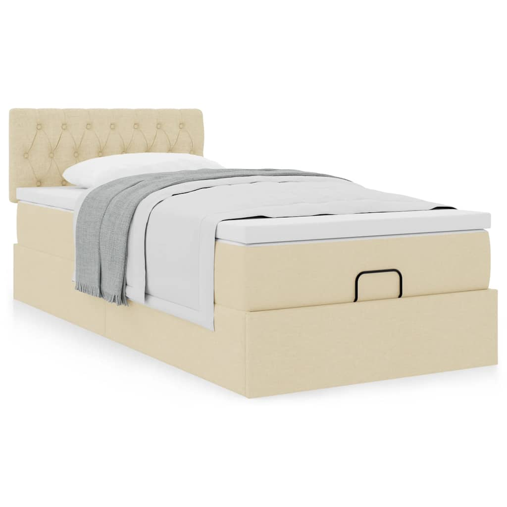 vidaXL Estructura de cama otomana con colchón tela crema 90x190cm