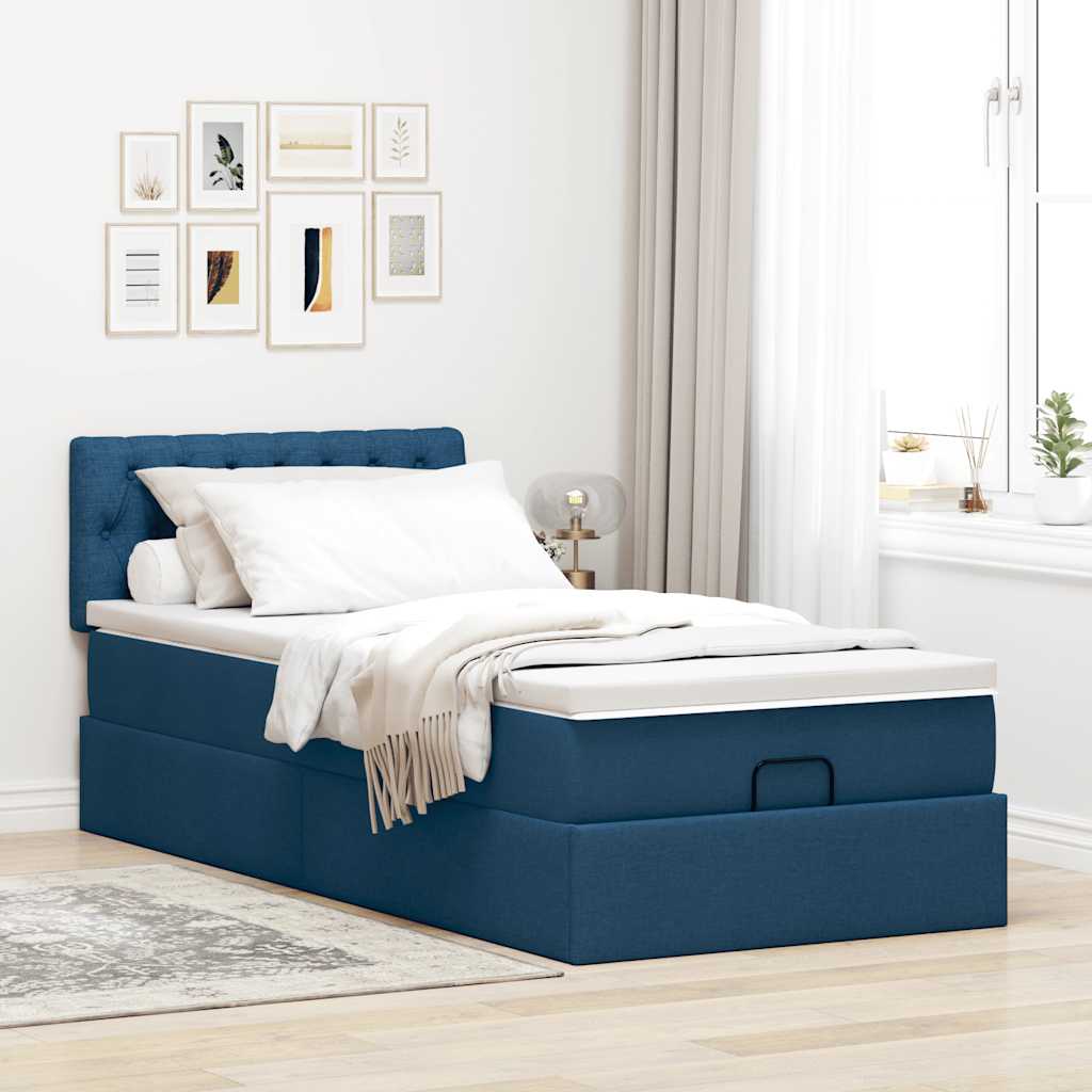 vidaXL Estructura de cama otomana con colchón tela azul 90x190 cm