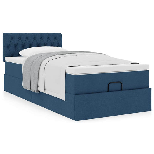 vidaXL Estructura de cama otomana con colchón tela azul 90x190 cm