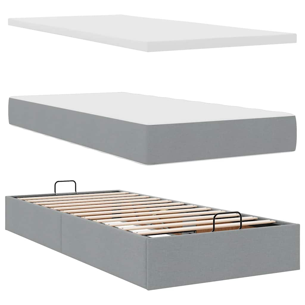 vidaXL Estructura de cama otomana con colchón tela gris claro 90x200cm