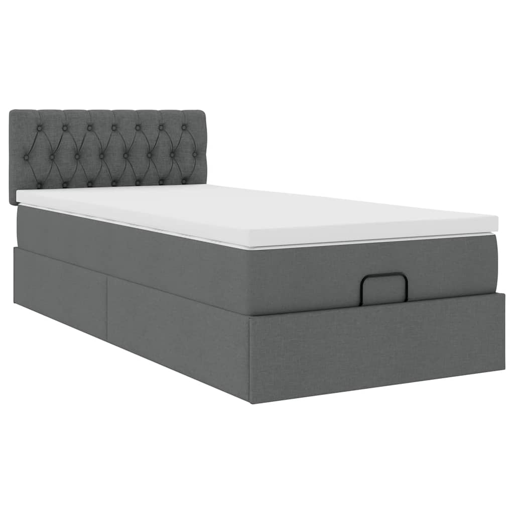 vidaXL Estructura cama otomana colchón tela gris oscuro 90x200cm