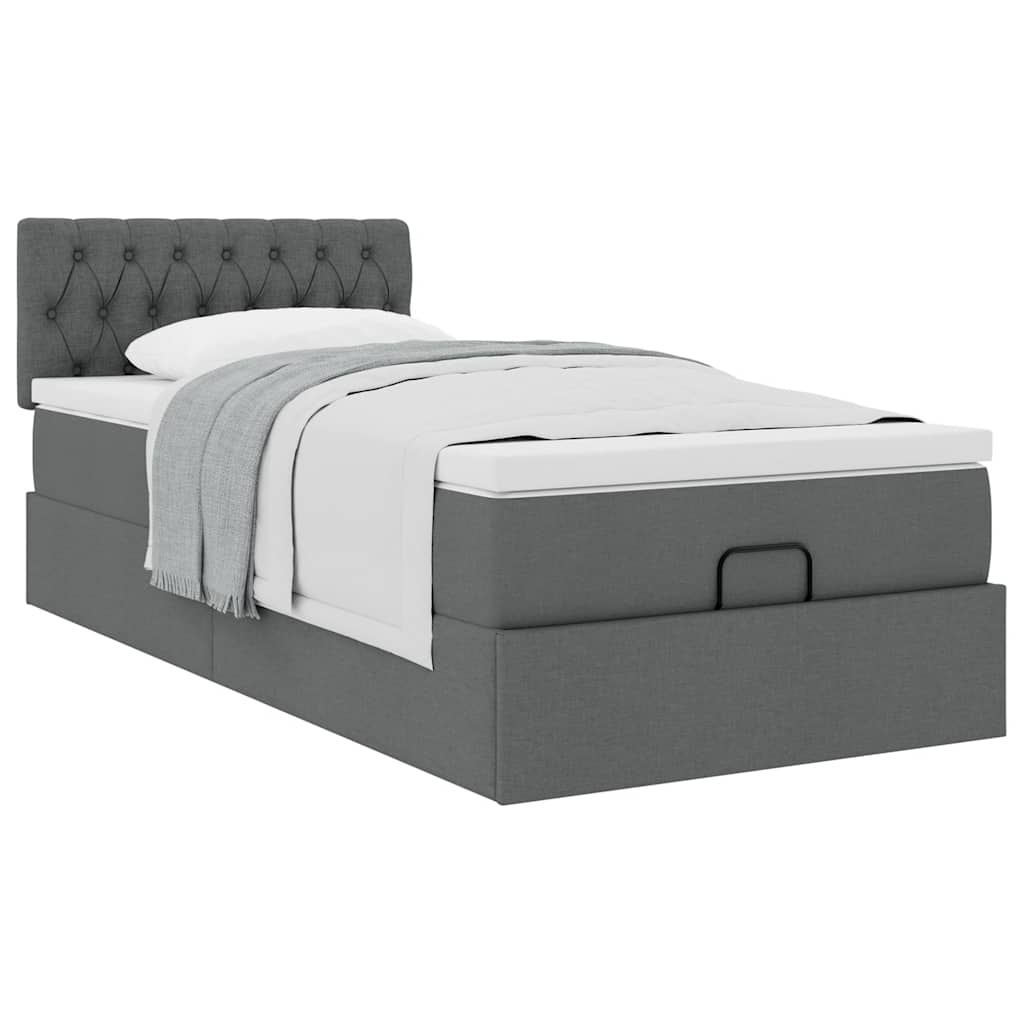 vidaXL Estructura cama otomana colchón tela gris oscuro 90x200cm