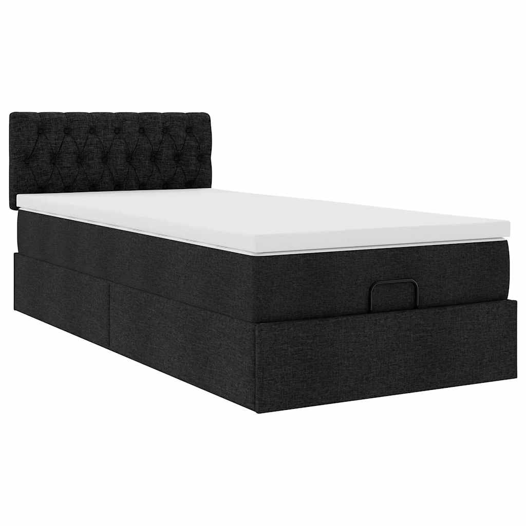 vidaXL Estructura cama otomana colchón tela negro 90x200 cm